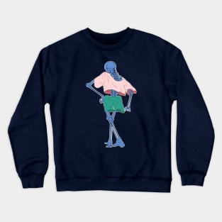 Blue Skeleton Pose Walking Sassy Skeleton Crewneck Sweatshirt